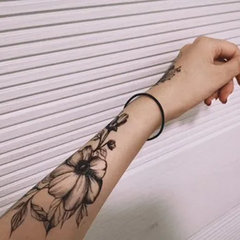 1 PC Moda za Ženske Dekle Začasni Tattoo Nalepke Črne Vrtnice Design Poln Cvet Roko Body Art Velika Velika Ponaredek Tattoo Nalepka