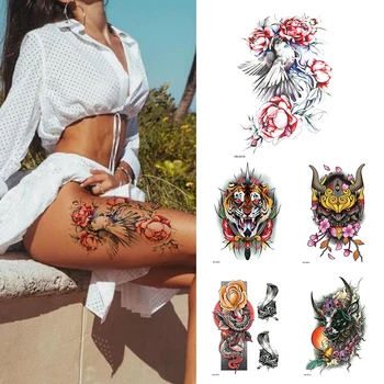 1Sheet Rose Cvet Tiger Vodo Prenos Tattoo Nalepke,Ženske Body Art Začasne Tetovaže,Dekle Nazaj Prsi Tatoos
