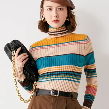 2021 nove ženske kašmir puloverju barve navpične črte kašmir pulover ženske, modni pulover ženske