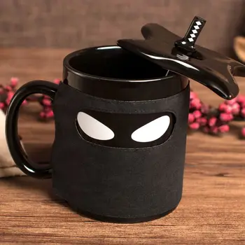 330 ml Ninja Keramični Vrč Kave Ustvarjalne Železnica Z Zajemalka Mleka Zajtrk Pokal Izmenljive Izolacija Krpo Kritje Novost Darilo