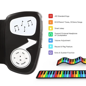 49 Tipke Digitalno Tipkovnico Prilagodljiv Roll Up Klavir Glasen Zvočnik Elektronski Roko Roll Klavir za Ljubitelje Glasbe, Otroci Začetnike VROČE