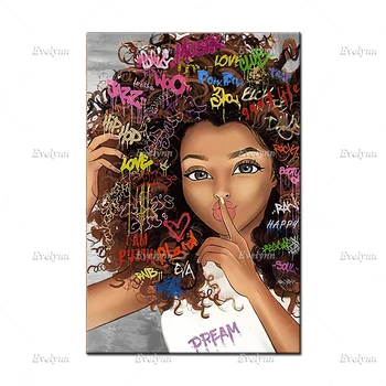 Afro Dekle Platno Umetnosti, Črna Ženska Plakat, Mladi Črno Dekle Stenski Dekor, Afriško Ameriške Tiskanje , Grafitti Wall Art Dom Dekor