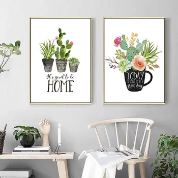 Botanični Plakatov in Fotografij Zelenih Rastlin Kaktus Platno Slikarstvo Home Sweet Home Ponudbo v slikah, Naselje Darilo Doma Dekor