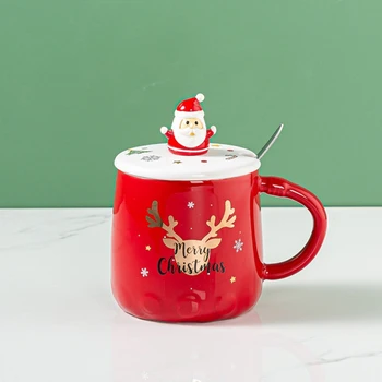 Božič Skodelice Pari Keramični Santa Claus Figurice S Pokrovom Darilo Vode Pokal Za Počitnice Office Home Mleko, Kava