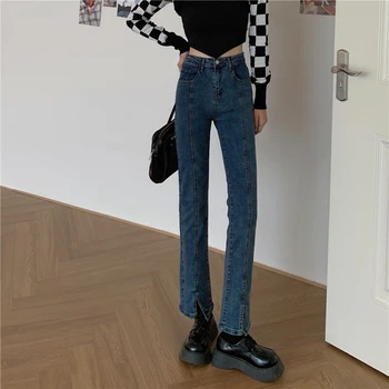 DD0153 Novo korejska različica wild high-vitka slim-fit jeans hlače