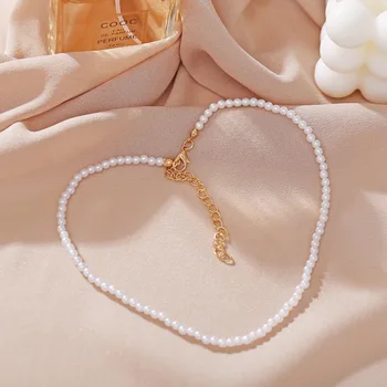 Elegantno Belo Imitacije Pearl Choker Ogrlica Velik Krog Pearl Poročne Ogrlice za Ženske Čar Modni Nakit Darila