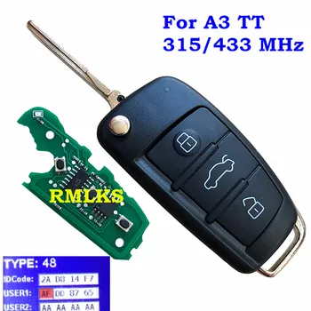 Flip Daljinski Ključ Fob 315MHz 433MHz ID48 Čip, Primerni Za Audi TT A4 3 Gumbi, Zložljiva HU66 Rezilo