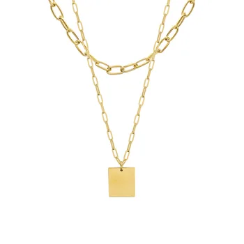 Francoski nakit v veter kvadratnih blagovne znamke chocker retro clavicle verige titana jekla 18k zlato dvoslojno ogrlica luksuzni nakit