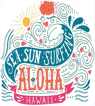 Hawaiian Rjuhe Kritje Nastavite Kraljica Velikosti Morje, Sonce Deskanje Tipografija z Oceanskih Valov Aloha Tropskih Tiskanja Dekorativni 3 Kos Posteljnina
