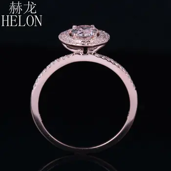 HELON Trdna 10K Rose Zlata Ovalne 7x5mm Resnično Morganite Diamanti Dve Halo Posla Poroko Trendy Fine Nakit Diamantni Prstan