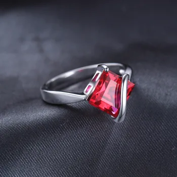 JewelryPalace Kvadratnih Rdeče Ustvarili Ruby 925 Sterling Silver Obroči za Ženske Modni Gemstone Nakit Solitaire Posla Band