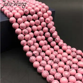 Julie Wang 4-12 mm umetnih Kamen Kroglice Svetlo Roza Crack Vzorec Distančnik Kroglice Zapestnico, Ogrlico, Nakit, Izdelava Dodatne opreme
