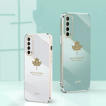 Luksuzni Kvadratnih Maple Leaf Nanašanje Silikona Primeru Za Huawei P Smart 2021 Y7a Coque Ultra-tanko Mehko Zadnji Pokrovček