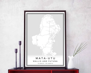 MATA-UTU za Wallis In Futuna zemljevid mesta natisni plakat platno wall art