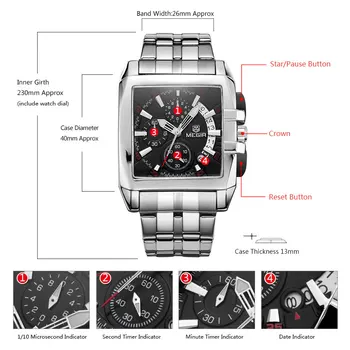 Megir nove poslovne moške quartz ure modne blagovne znamke kronograf ročno uro za človeka vroče uro za moškega s koledarskega leta 2018