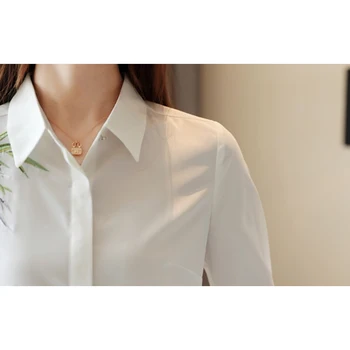 Moda Dolg Rokav Priložnostne Vrhovi Jeseni Nove Ženske Bluzo Vezenje White Print Majica Slim Ohlapno Majico Blusas Feminina 7092 50