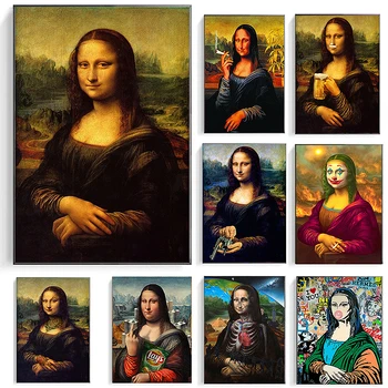 Mona Lisa ima Mačka Smešno Umetnosti Platna Slike na Steni Umetnosti Plakatov in Fotografij Da Vinci Znanih Umetniških Slik Cuadros