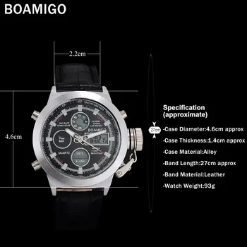 Moški dvojni prikaz ure modne športne ure usnje digitalne ure BOAMIGO nepremočljiva quartz darilo ročne reloj hombre