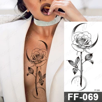 Nepremočljiva Začasni Tattoo Nalepke Peony Cvet Plum Blossom Flash Tetovaže Ženski Minimalističen Pristop Roko Body Art Ponaredek Tatto Moški