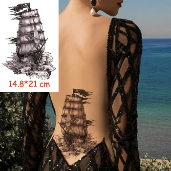 Nepremočljiva začasni Tattoo Nalepke piratska ladja, lobanja zastavo tattoo vodo prenos ponaredek tattoo flash tatto Ženska Človek, otrok, 14.8*21 cm