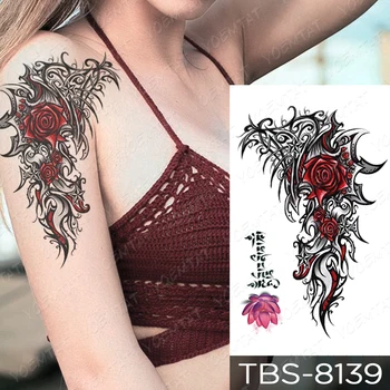 Nepremočljiva Začasni Tattoo Nalepke Rdeče Čipke Rose Metulj Flash Tetovaže Mandala Henna Body Art Roko Ponaredek Tattoo Ženske Moški