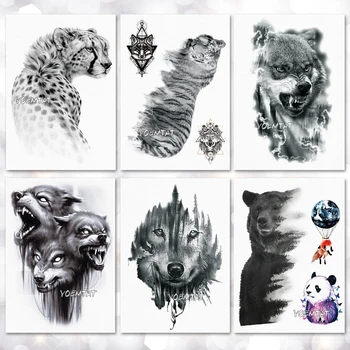 Nepremočljiva Začasni Tattoo Nalepke Volk Tiger Vzorec Tatoo Vodo Prenos Body Art Ponaredek Tatoo Za Ženske, Moške