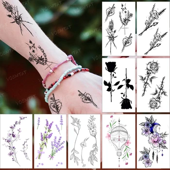 Nepremočljiva Začasni Tattoo Nalepke Črno Verigo Rose Cvet Tatoo Temno Veter Prst Strani Henna Tattoo, Ženska, Človek Otrok Ponaredek Tatto