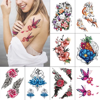 Nepremočljiva Začasno Sketchs Cvetje Tattoo Nalepke Flash Ponaredek Telo Tetovaže za Ženske