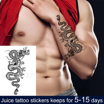 Nepremočljiva Začasno Sok črnilo Tattoo Nalepke Kitajski Zmaj Velike Živali Sadni Gel dolgotrajno Umetnosti za Moške, Ženske