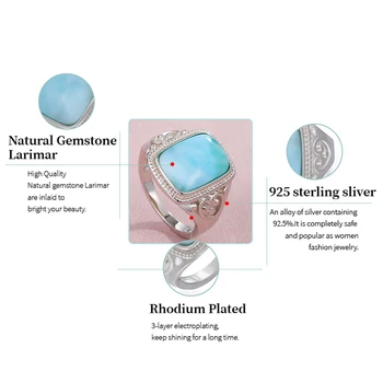Nov Prihod Klasičnih 925 Sterling Srebro Naravnih dragih kamnov, Obroč za Ženske Geometrija Modela Preprosta Ženska Larimar Nakit Dating
