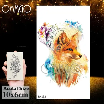 OMMGO Akvarel Henna Mandala Cvet Začasne Tetovaže Za Ženske, Dekleta Rose Seksi Tetovaže Nalepke Metulj Fox Tattoo Stanja