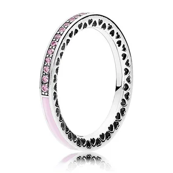 Original Stackable Ljubezen Srca Sevalno Srca Pisane Emajl Obroči S Crystal Ring 925 Sterling Srebrni Prstan Pandora Nakit