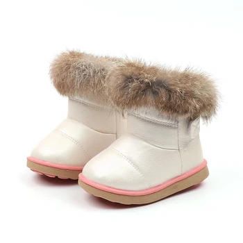 Otroci Toplo, Sneg Škornji Fantje Dekleta Zimske Gume Čevlji z Krzno 1-6 Let Otroci Usnje Kratka Dojenčka bele čevlje