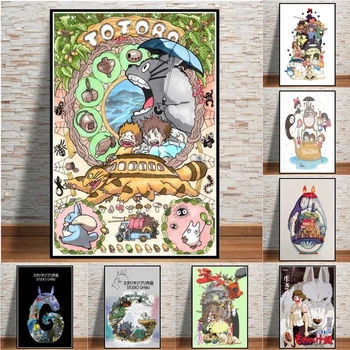 Platno Slikarstvo Doma Dekor Modularni Totoro Sliko Japonske Anime Natisnjeni Hayao Miyazaki Plakat Za Steno Dnevne Sobe Umetnost Brez Okvirja