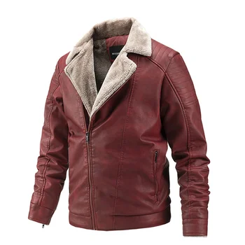 Pozimi umetno usnje jakno za moške retro stil z krzno oblog river toplo jakno 2021