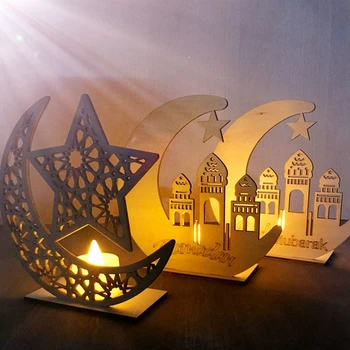 QFU Led luči Vesel Eid Mubarak Ramadana Lesene Eid Mubarak Dekoracijo Za Dom Luna Islam Muslimanske Mošeje Obesek Visi Dobave