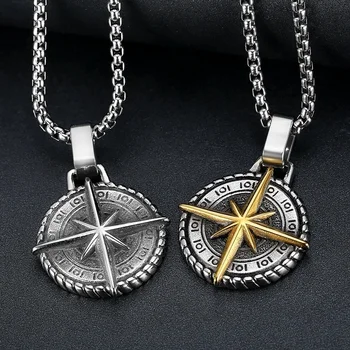 Retro Viking Kompas Vzorec Krog Ogrlico, Obesek za Moške Modna Ogrlica Ogrlica Navtičnih Kompas Obesek Pribor Nakit