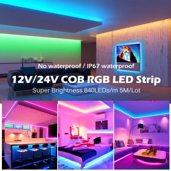 RGB COB LED Trakovi 840LEDs/m, Mehko Prilagodljivo Super Svetla DC12V 24V Svetlobe Visoko Gostoto Vodoodporni Trak Zatemniti za Dekor