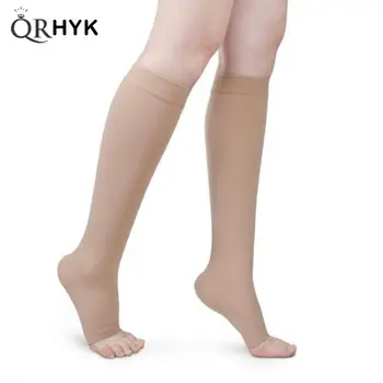 S-XL Elastična Open Toe Knee Visoke Nogavice Tele Stiskanje Nogavice Krčne Žile Zdravljenje Oblikovanje Diplomiral Tlak Nogavice