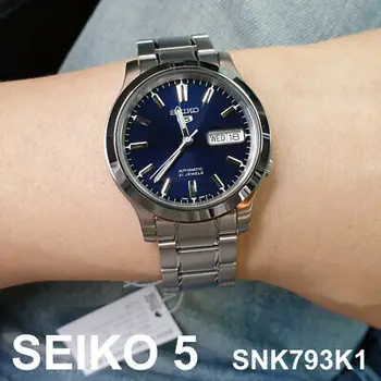 SEIKO 5 moške samodejni watch SNK793K1 modra klicanje 37 mm pasu jekla Seiko samodejno moških je gledal modro izbiranje jekla zapestnico