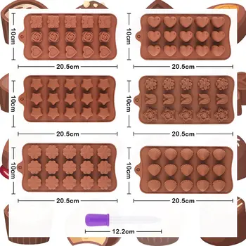 SILIKOLOVE 6PCS Silikonsko Plesni Čokolado 3D Mini Čokolade Peko Plesni DIY Peko Orodja z 2 Dropers Kuhinjski Pribor