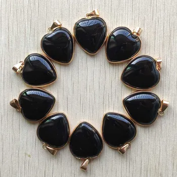 Trendy naravnih črnega oniks zlato strani srce oblika obeski 25 mm, za nakit, izdelava brezplačna dostava na debelo 10pcs/veliko