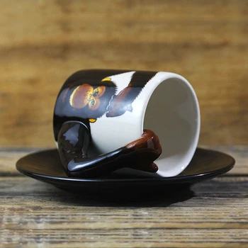 Ustvarjalne živali skodelico kave krožnik espresso skodelico kave šimpanz keramični kreveljiti ročno sestavljen risanka espresso skodelico kave krožnik