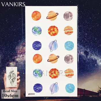 VANKIRS 3D Barvita Flash Planet Tetovaže Nalepke Žensk Telesa Prst Roko Tatoo Začasno Jupiter Fantje Sonce Tatoos Nepremočljiva Luna