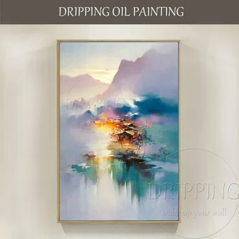 Vrh Umetnik Ročno poslikano Lepe Pisane Kitajska Pokrajina Olje Slikarstvo na Platno, Impresionizem Kitajski Pokrajini Oljno sliko