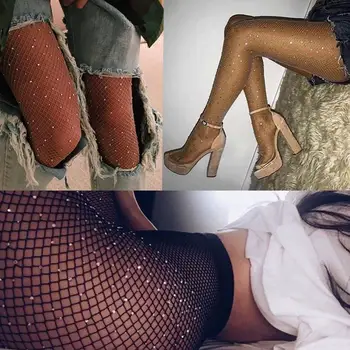 Vroče Ms. seksi nogavice, svilene nogavice, ženske nogavice diamond bling ribja mreža Pantyhose kristalno telo naselitve