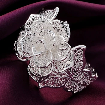 Vroče novih 925 sterling Srebrni Nakit sklopov velik cvet bangle Obesek, zapestnico, ogrlico za ženske modni stranka Božična Darila