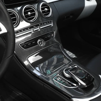 Za Mercedes-Benz C-Razred W205 GLC X253 Avto sredinski Konzoli Plošča Dekoracijo ABS Ogljikovih Vlaken Nalepke (z Uro),