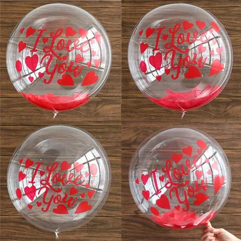 1Set Rdeče Rose Venčni Pero Polnjenje Pregleden Mehurček Balone Z Nalepko valentinovo Darilo Poroka Okraski Helij Žogo