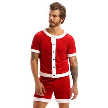 Božič Odraslih Santa Claus Cosplay Kostum Moških Kratek Rokav Obleke Moško Modno Obleko Seksi Pozimi Božični Kostum Stranka